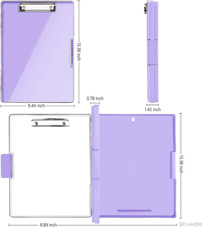SFLHHDM Clipboard with Storage,Heavy Duty Clip Boards 8.5x11 with 2 Storage Case,Clear Visible Panel Storage Clipboards,Side Opening Nursing Clipboard Folder for Office Supplies-Light Purple