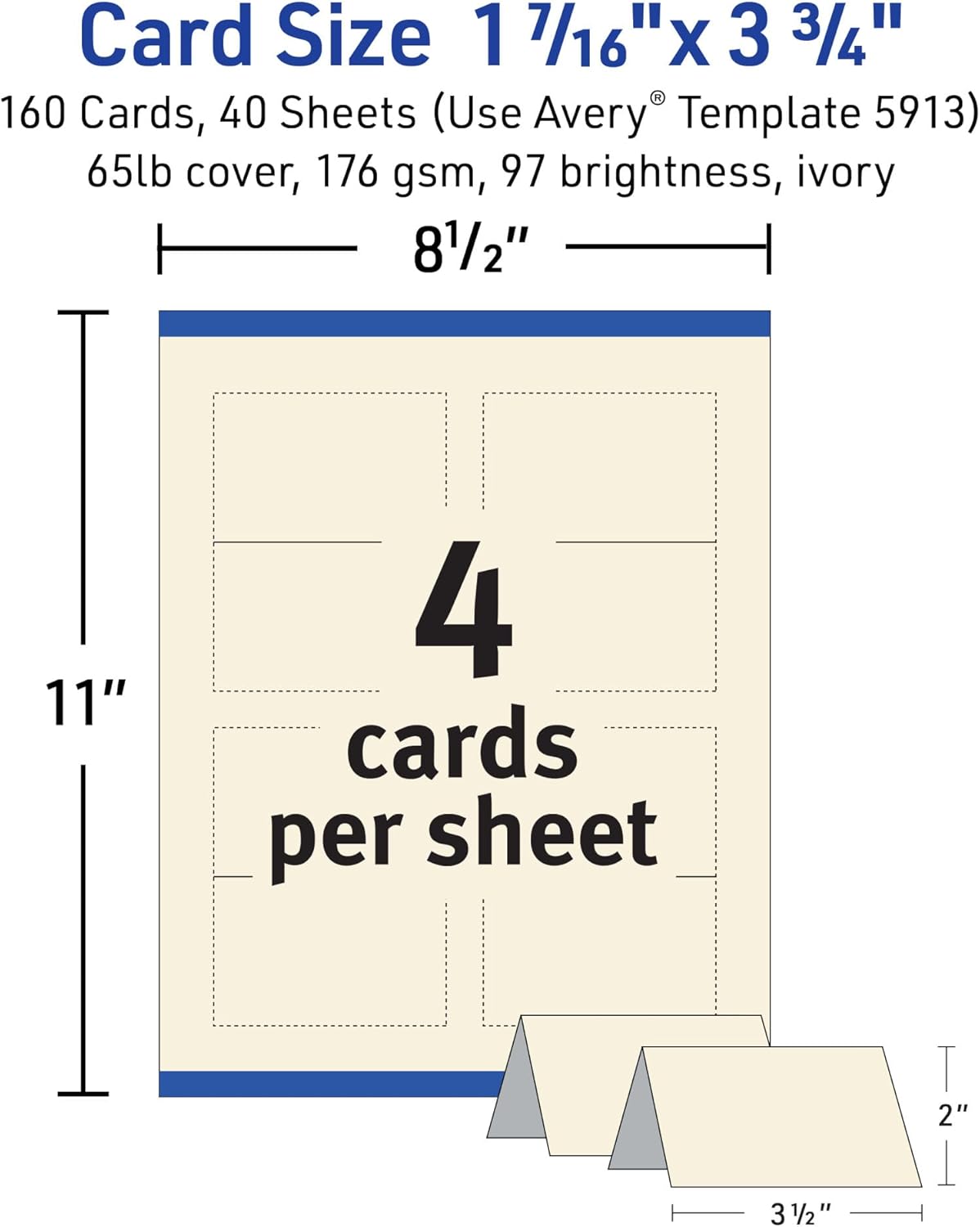 Avery Printable Tent Cards with Sure Feed Technology, 2" x 3.5", White, 160 Blank Place Cards for Laser or Inkjet Printers (5302)