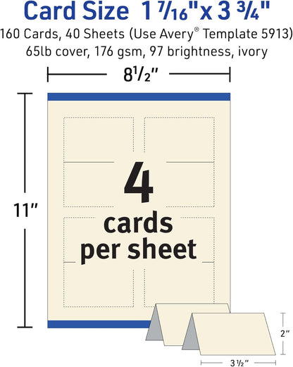 Avery Printable Tent Cards with Sure Feed Technology, 2" x 3.5", White, 160 Blank Place Cards for Laser or Inkjet Printers (5302)