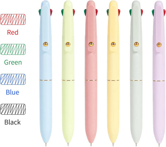 Ddaowanx Multicolor Pens, 4-in-1 Colored Ballpoint Pen 0.5mm Fine Point Smooth Writing,Nurse Accessories for Work,Gifts for Teen Girls,6-Count