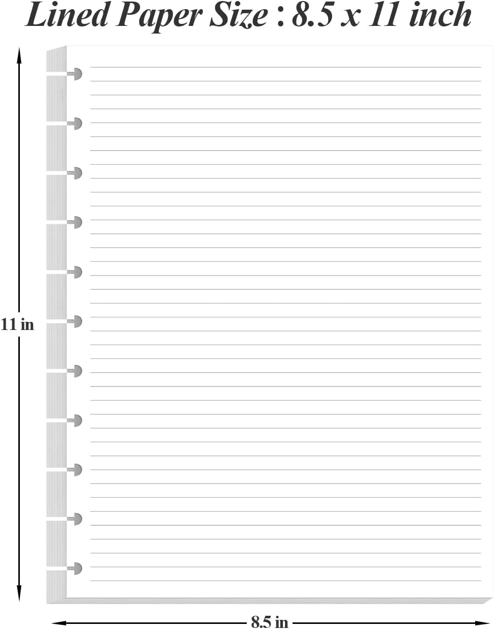 Unpunched Line Paper - 100 Sheets/200 Pages Loose Leaf Paper Line Refills, Letter Size, 100gsm, White, 8.5" x 11"