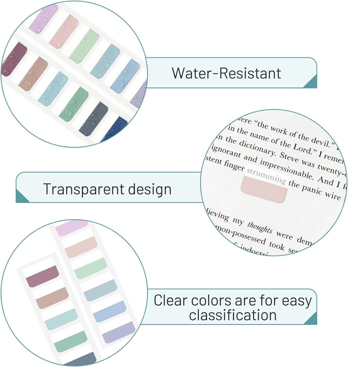 Sticky Index Tabs - 240 Repositionable Page Markers for Notebooks & Books, Transparent Writable Tabs for Office & School (1x1 Inch)