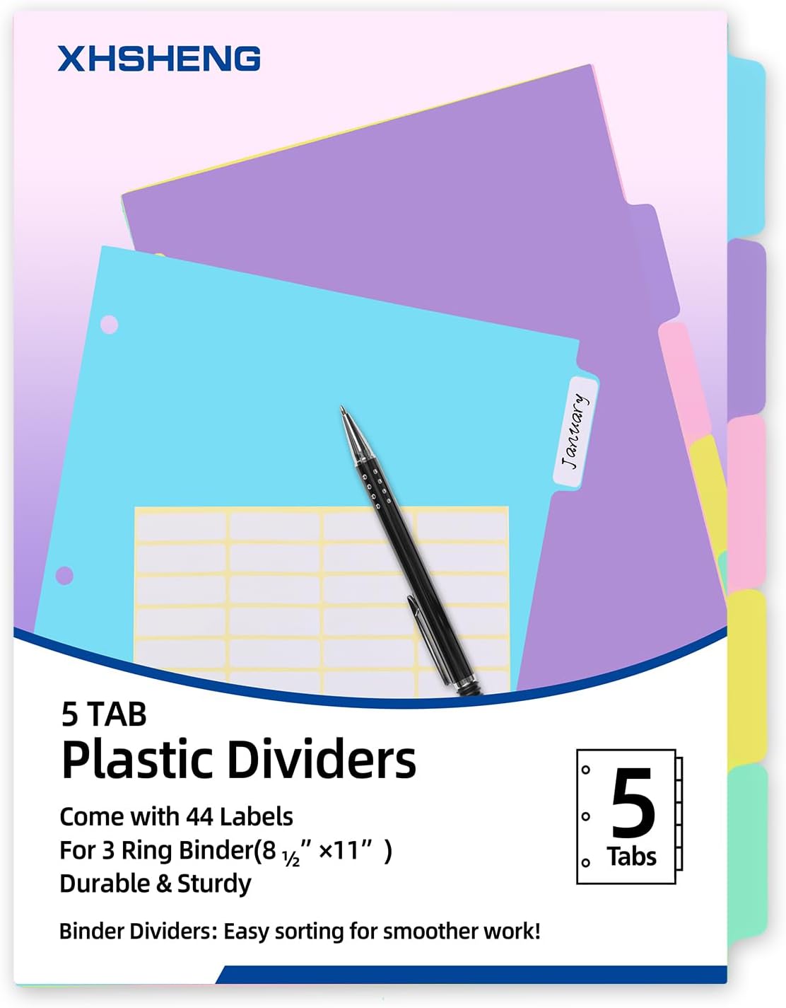 3 Ring Binder Dividers with TAB,48PCS/6 Set Plastic File Dividers,8 Tab 3 Hole Punch Dividers,Pastel Color,Letter Size,6 Sets
