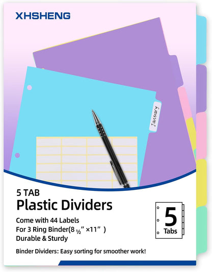 3 Ring Binder Dividers with TAB,48PCS/6 Set Plastic File Dividers,8 Tab 3 Hole Punch Dividers,Pastel Color,Letter Size,6 Sets