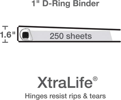 Oxford 3 Ring Binders, 0.5 inch ONE-Touch Easy Open D Rings, Durable Binders for School and Office, View Binder Covers, Xtralife Hinge, Non-Stick, PVC-Free, Black, Holds 125 Sheets, 6 PK (79901)
