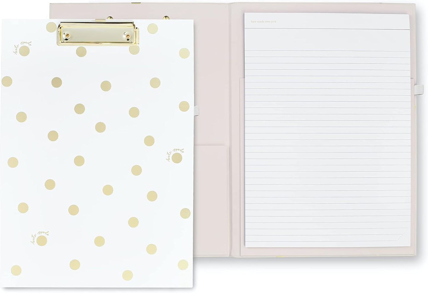 Kate Spade New York Clipboard Folio with Low Profile Clip, Black Professional Padfolio Includes Lined Notepad, Pen Loop, and Pocket, Polka Dots