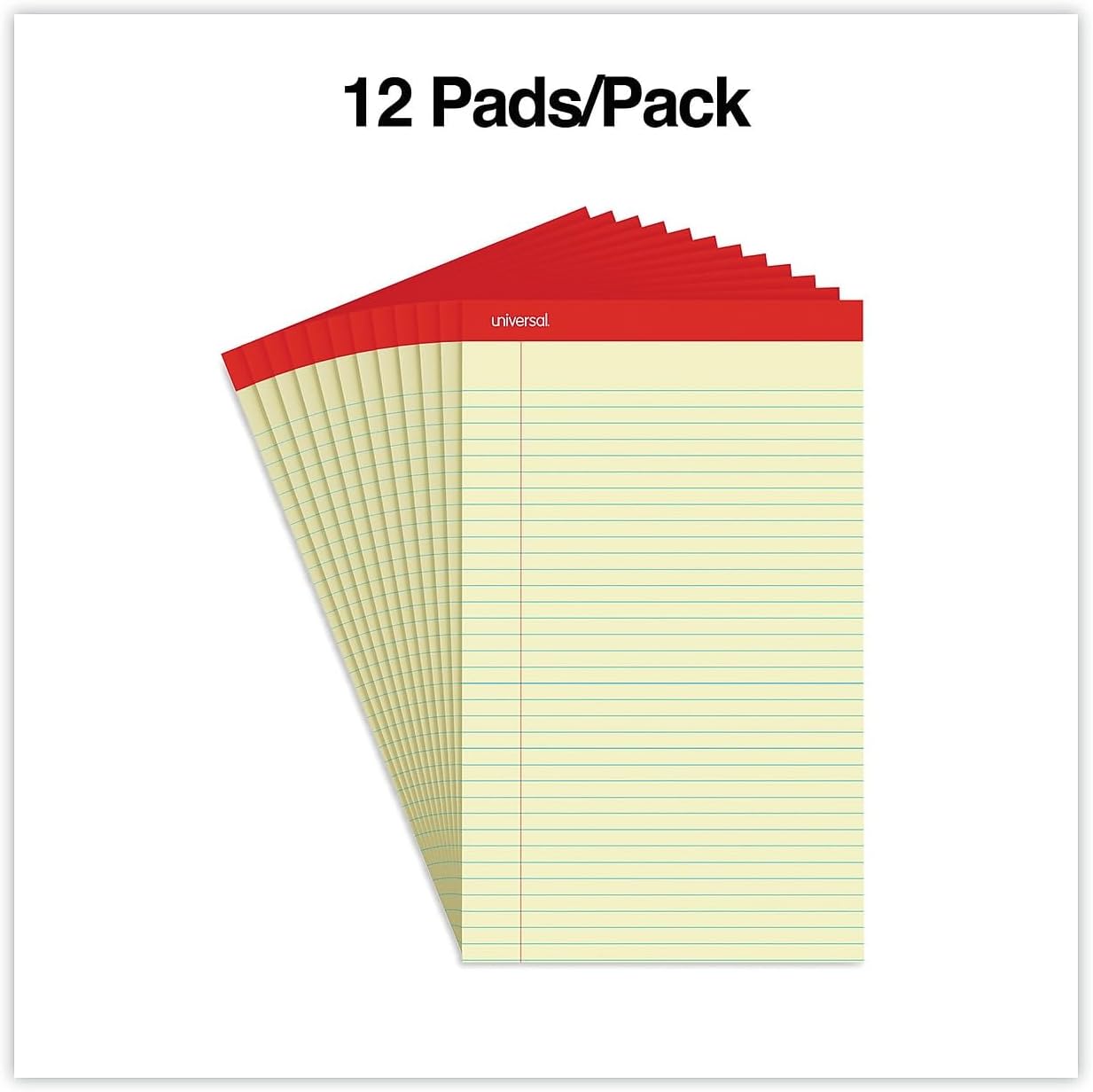 Universal 40000 Perforated Edge Writing Pad, Legal/Margin Rule, Legal, Canary, 50 Sheet (Pack of 12)