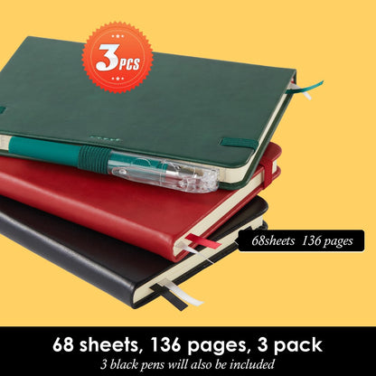 NIRMIRO Small Notebook Journals, 3 Pack Mini Pocket Note pads for Men & Women Writing, A6 Small Leather Notepad 3.7" x 5.7" with Pen, Black, Red, Green