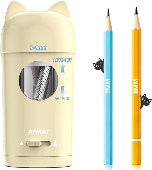 AFMAT Electric Pencil Sharpener, Automatic Pencil Sharpener, Auto in & Out, Colored Pencil Sharpeners for φ7-8mm Pencils, Rechargeable & Cordless, Battery Powered for Classroom Home School PSX9