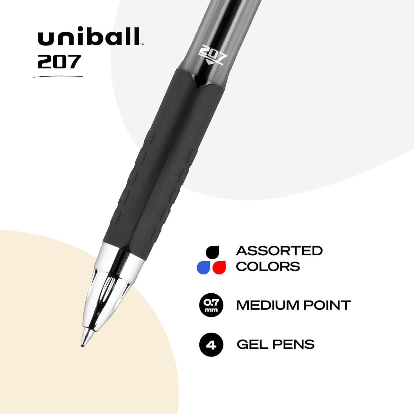 uni-ball 207 Retractable Gel Pens Medium Point, 0.7mm, Black, 12 Pack