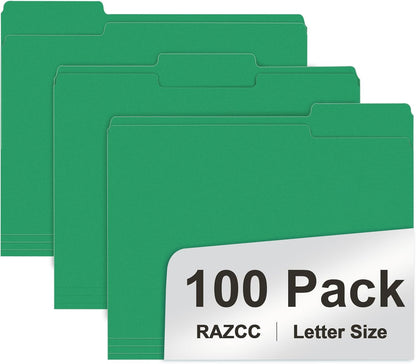 RAZCC File Folders, 100-Pack, 1/3 Cut, Letter Size, Yellow, Great for Organizing and Easy File Storage