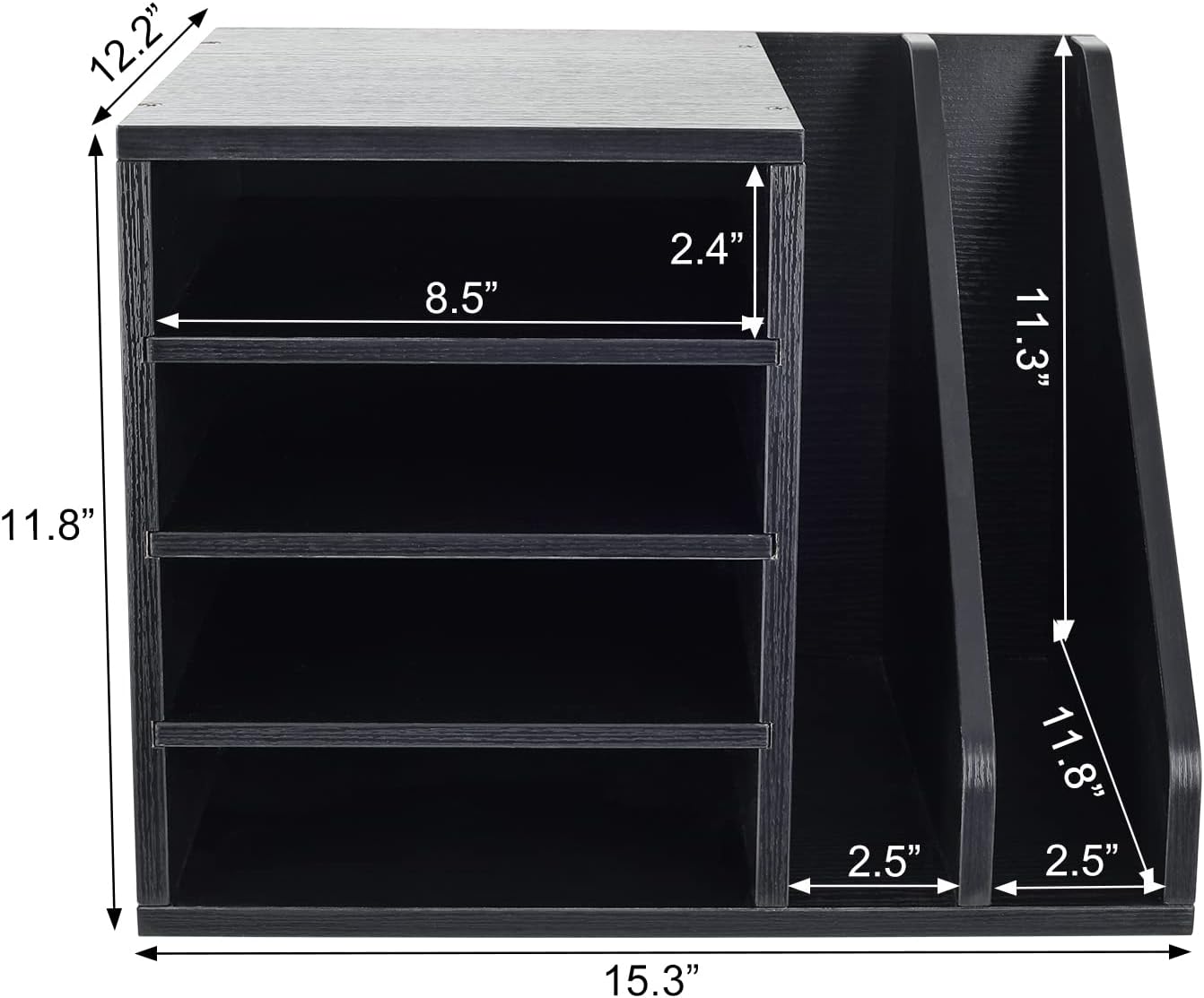 PAG Wood Desktop File Holder Organizer Mail Sorter for File Folders, Mails, Envelopes, Mailing Supplies or Magazines, Brown