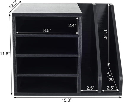 PAG Wood Desktop File Holder Organizer Mail Sorter for File Folders, Mails, Envelopes, Mailing Supplies or Magazines, Brown