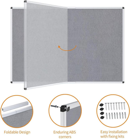 VIZ-PRO Large Fabric Bulletin Board/Foldable Notice Board Felt Gray, 60 X 48 Inches, Silver Aluminium Frame