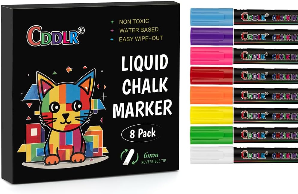 8 Pack Liquid Chalk Markers,Dry Erase Markers & Window Markers for Blackboards,Chalkboard Menu Board & Glass Car Window