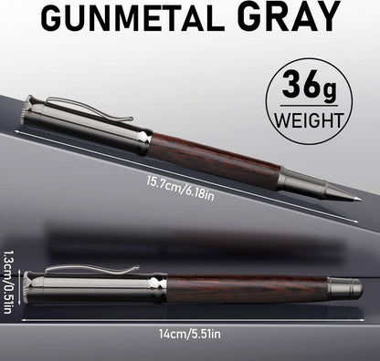 WEMATE Wood Rollerball Pen Set, Extra 2 Ink Refills(1 Black & 1 Blue), Fancy Writing Pen Nice Luxury Office Gift for Men, Professional and Executive, Cool Wooden Pen for Journaling - Red Padouk