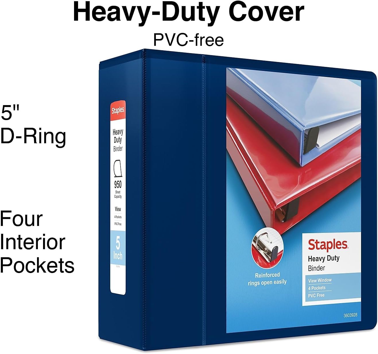 Staples Heavy-Duty 2-Inch D-Ring View Binder, Reinforced Spine, Holds Up to 450 Sheets, Gray, for Office & School