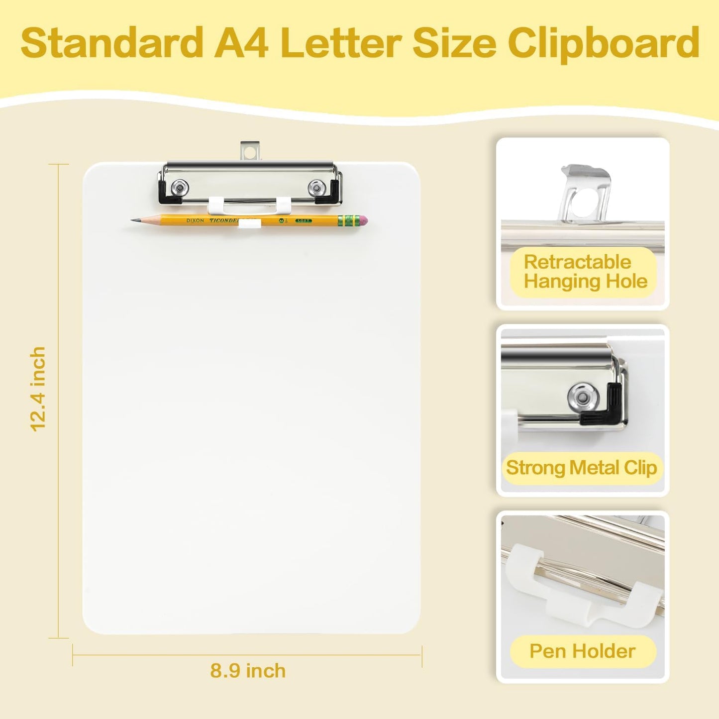 Deli Plastic Clipboard, Clipboards with Low Profile Clip, Standard A4 Letter Size Clipboard for Office, Nurses, Students, and Women, Size 12.4 ×9 Inch, Blue