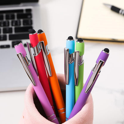 Oddmoal Ballpoint Pen with Stylus Tip, Soft Touch Click Metal Pen, 1.0mm Medium Point, Black Ink, 12 Count(Black)