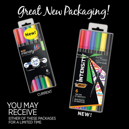 BIC Intensity 2 in 1 Dual Tip Fineliner Pens, Fine Tip (0.7mm) and Flexible Brush (3.7mm), Assorted Colors, 12-Count Pack