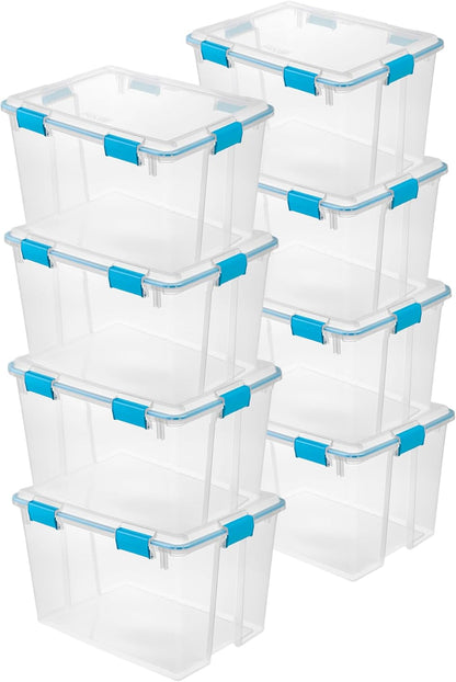 Sterilite 4-Pack Gasket Box, Weather-Resistant Storage Bins with Latching Lids, 32 Quart - Heavy-Duty Organizing Containers for Closet, Bathroom, and Office