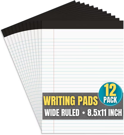 1InTheOffice Note Pads 8.5 x 11, Wide-Ruled Letter Size Writing Pads, White 50 Sheets per Notepads, 12 Pack