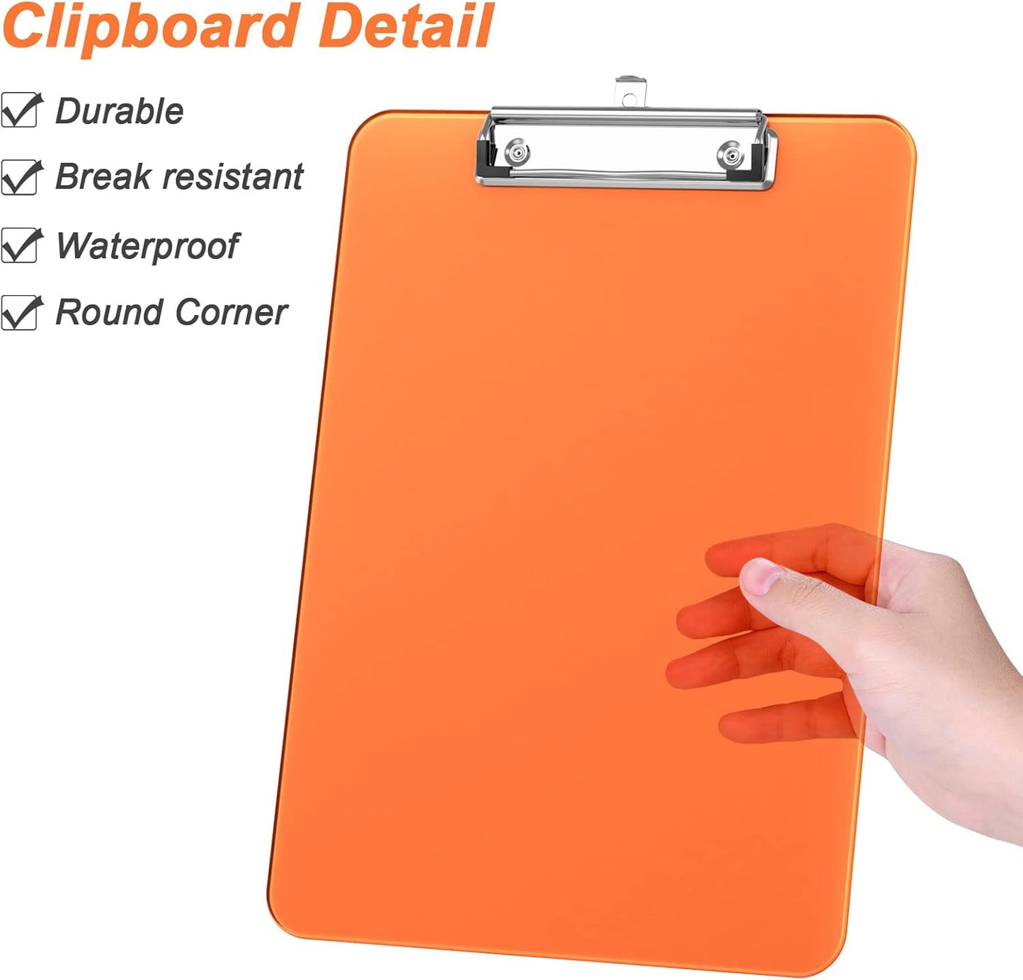 Rimilak Plastic Clipboards with Low Profile Metal Clip, Translucent Board, 12.5 x 9 In Letter Size, Office Supply, Back to School, Pink
