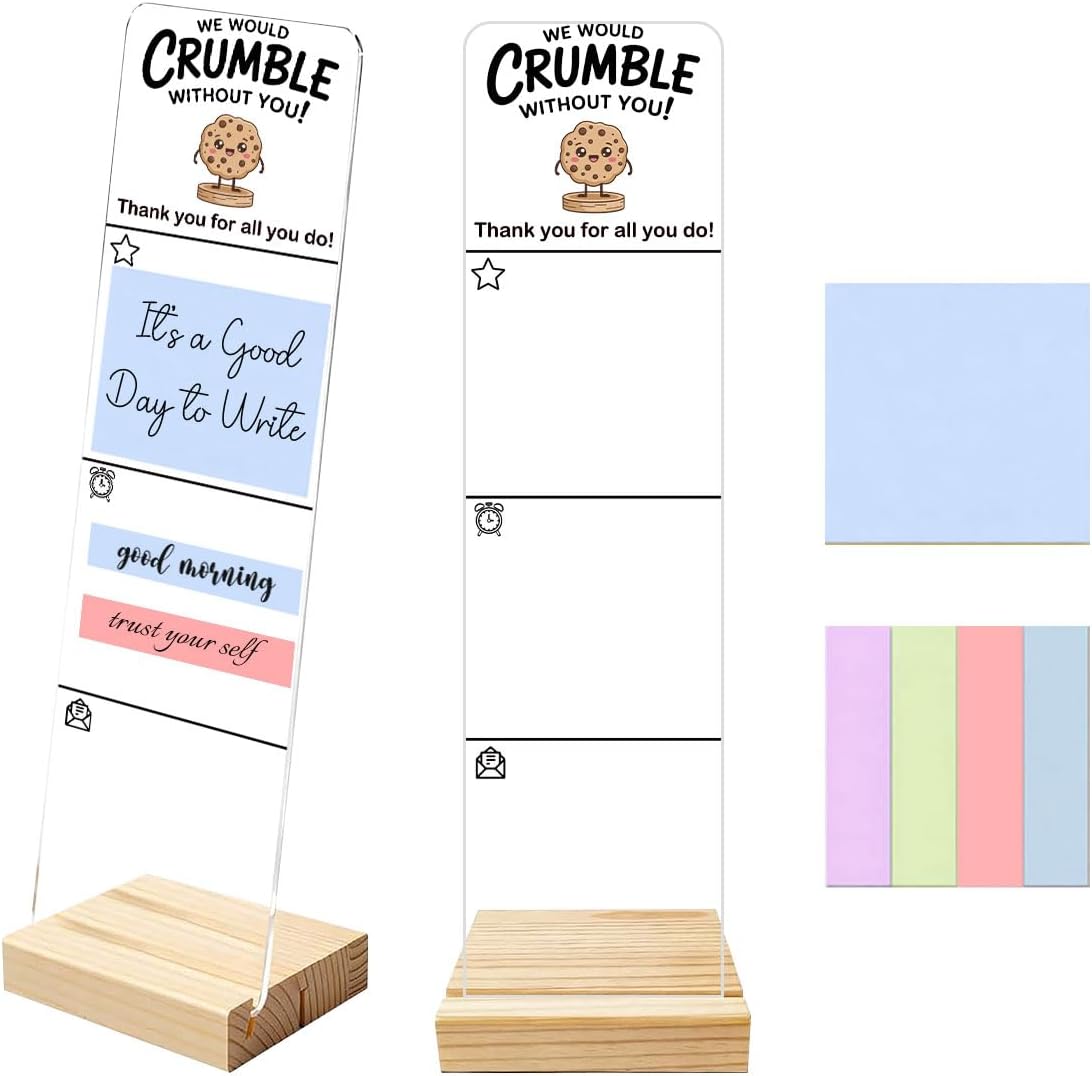 Sticky Notes Monitor Memo Board Acrylic Note Holder with Removable Wooden Base, Everything is Fine Logo Desk Set Includes 200 Sheets Two Sizes Sticky Notes, Office Desk Accessories Organizer
