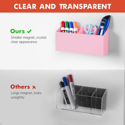 Magnetic Dry Erase Marker Holder, Acrylic Magnet Pen Holder for Whiteboard, Refrigerator, Magnetic Fridge Organizer for Office, Classroom, Whiteboard Maker Holder, Locker Organizer