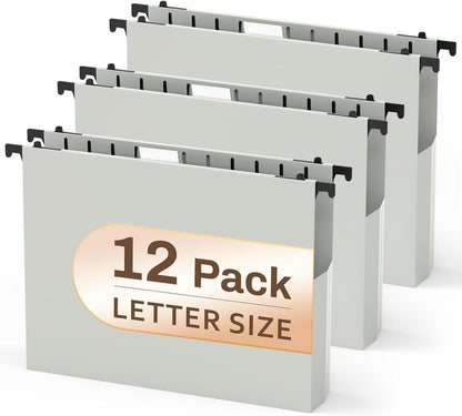 12 Pack Hanging File Folders, Blue Hanging File Folders, Plastic File Folder Hanging with Tabs, Filing Cabinet Folders Organizer Letter Size Paper Storage - Home Schoool Office Supplies