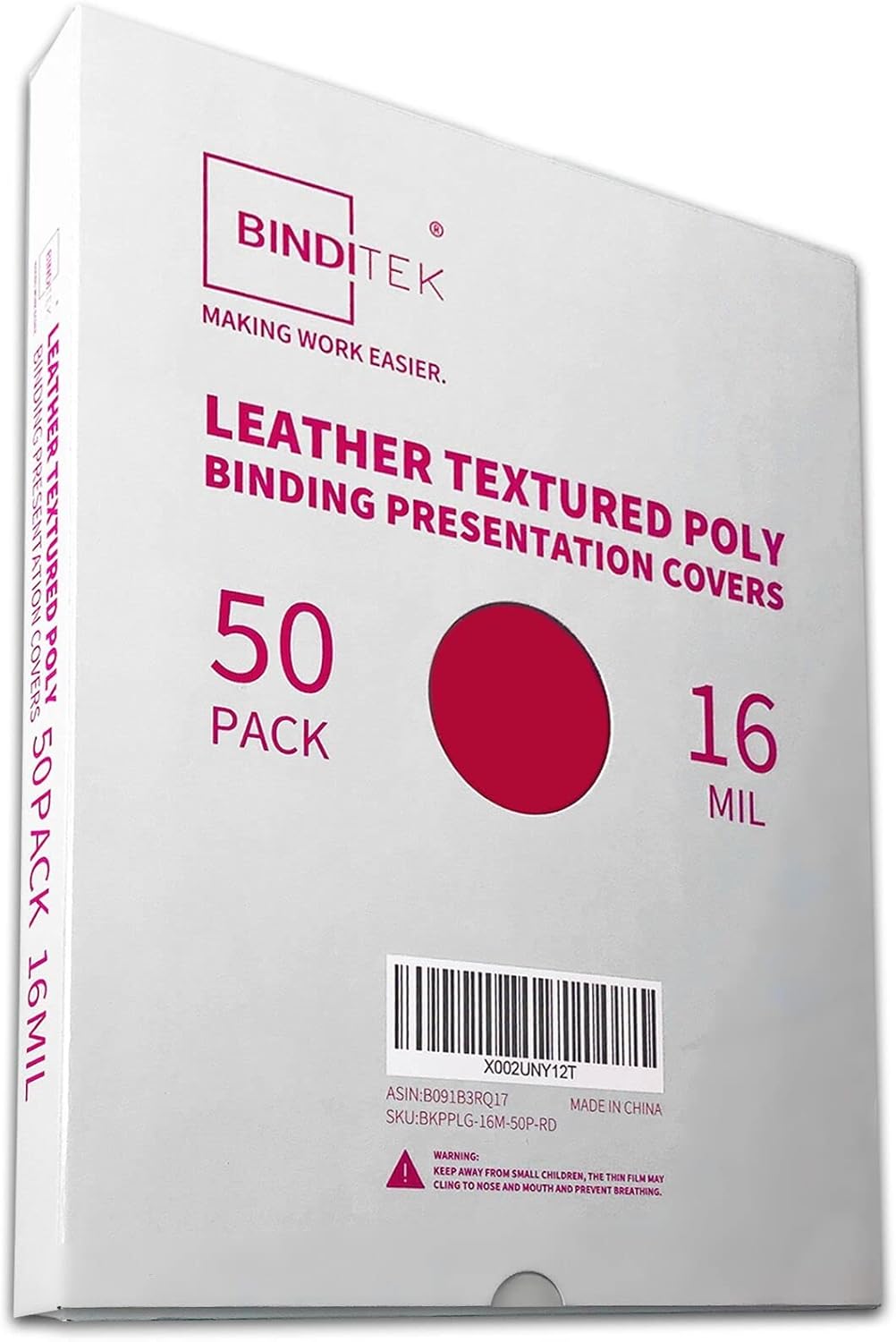 Binditek 100 Pack 16 Mil Leather-Textured Heavyduty Polycovers, Plastic Binding Presentation Covers, Letter Size, 8-1/2 x 11", Square Corners, Un-Punched, Black