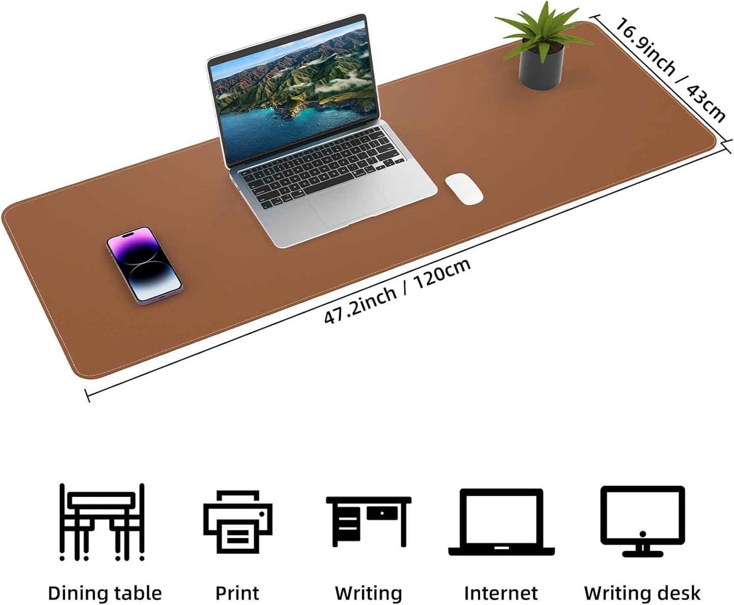 Large Desk Mat 47.2" x 17" Leather Desk Pad Protector with Natural Cork & PU Leather, Non-Slip Office Desk Mat, Large Mouse Pad, Waterproof Desk Blotter pad for Office&Home(Black)