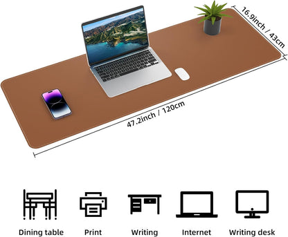 Large Desk Mat 47.2" x 17" Leather Desk Pad Protector with Natural Cork & PU Leather, Non-Slip Office Desk Mat, Large Mouse Pad, Waterproof Desk Blotter pad for Office&Home(Black)