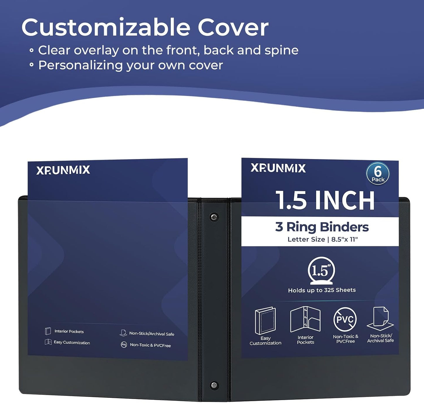 1.5-Inch 3-Ring Binder with Pockets, 1-1/2’’ Premium View Binders with Three Ring Binders Holds up to 325 Sheets US Letter Size, Bulk Pack of 6, Perfect for Home, Office, and School (1.5-inch) White