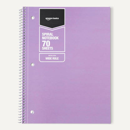 Amazon Basics College Ruled Spiral Notebook, For Work and School, 70 Sheets, 8" x 10.5", Assorted Solid Colors, 5 pack