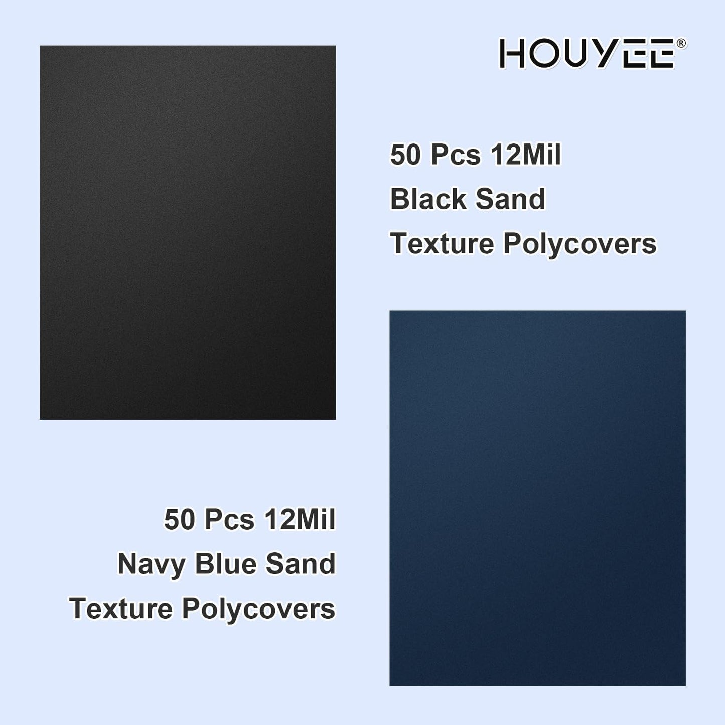 HOUYEE 100 Pack 16 Mil Poly Binding Covers,Sand Texture Binding Presentation Covers,8.5x11 Inches,Letter Size,Black,Square Corners,Un-Punched
