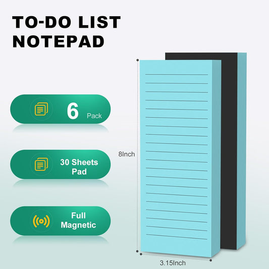 Magnetic Notepads Note Pads for Fridge with Full Magnet Back, 180 Sheets Colored Lined Refrigerator Notepad, 30 Sheets Per Pad for Grocery List, Shopping List, Office, Home, To-Do Lists & Memos