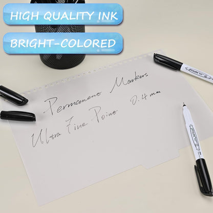 Permanent Markers, Ultra Fine Point, Black, 150 Count, 0.4mm, Fine tip permanent marker set, quick dry, waterproof, fading resists, durable, marks on paper, glass, ceramic, plastic, wood, rock, metal