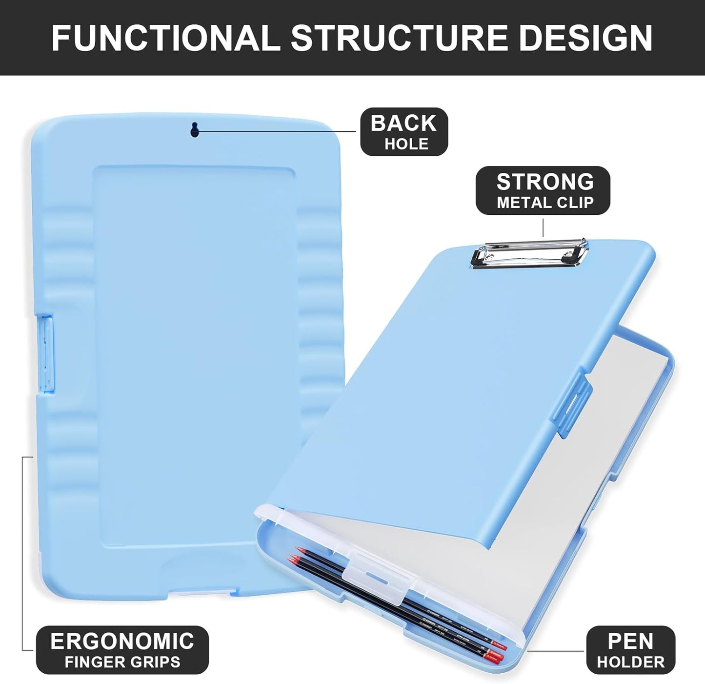 Plastic Clipboard with Storage, 8.5 x 11 Storage Organization Box Side-Opening, Heavy Duty Clip Board with Pen Holder and Paper Folder for Nurses, Teachers, Office & School Supply, Orange