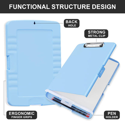 Plastic Clipboard with Storage, 8.5 x 11 Storage Organization Box Side-Opening, Heavy Duty Clip Board with Pen Holder and Paper Folder for Nurses, Teachers, Office & School Supply, Orange