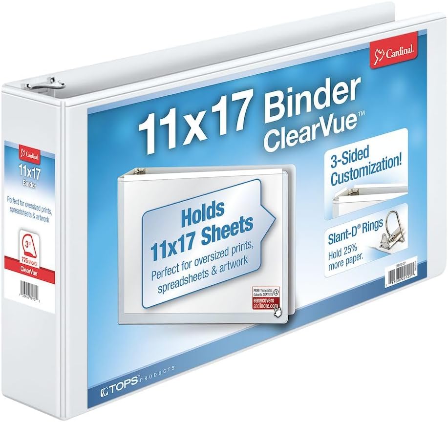 Cardinal 11-Inch x 17-Inch ClearVue Slant-D Ring Binder, 2-Inch, White (22132)