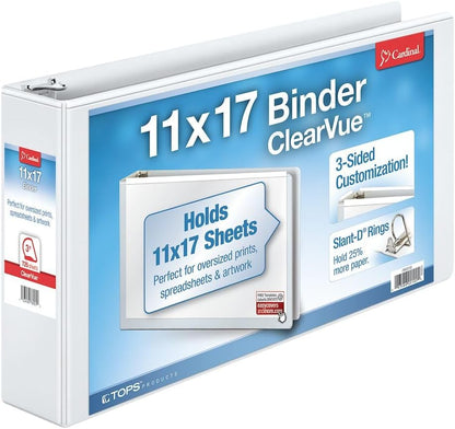 Cardinal 11-Inch x 17-Inch ClearVue Slant-D Ring Binder, 2-Inch, White (22132)