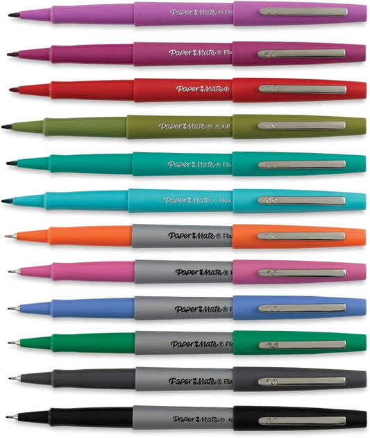 Paper Mate Flair Felt Tip Pen Set, Journaling Pack, Assorted Colors, Set of 12