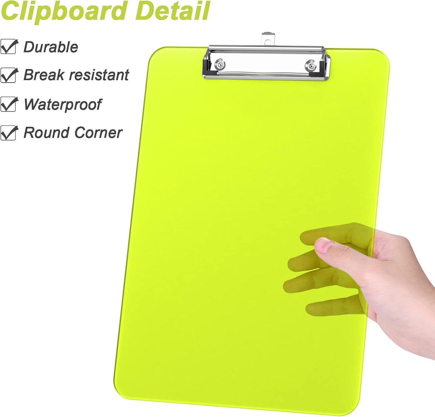 Rimilak Plastic Clipboards with Low Profile Metal Clip, Translucent Board, 12.5 x 9 In Letter Size, Office Supply, Back to School, Pink