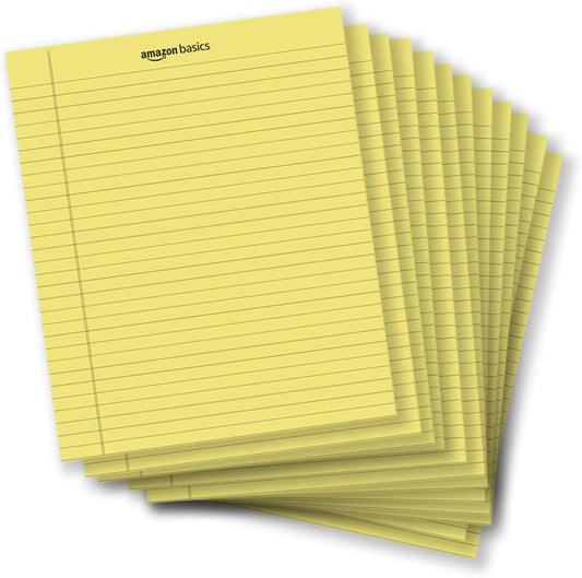 Amazon Basics Wide Ruled Lined Writing Note Pads with Sturdy Back, 8.5" x 11.75", Multicolor, 6-Pack, 300 Sheets, Perforated