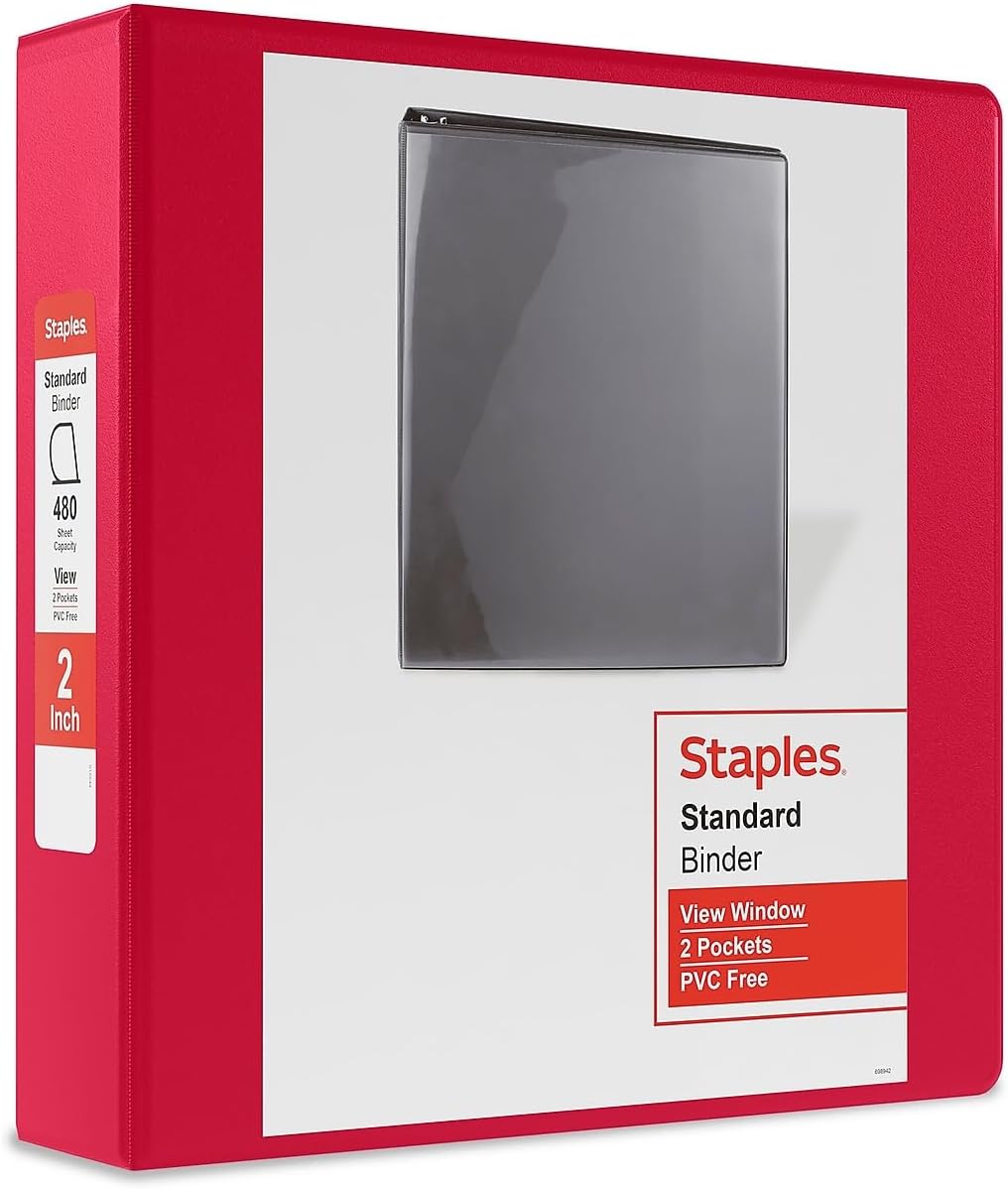 Staples Standard 2-Inch 3-Ring View Binder, Holds Up to 450 Sheets, Orange, Durable Binder for Office & School