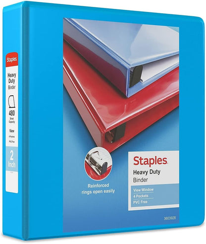 Staples Heavy-Duty 2-Inch D-Ring View Binder, Reinforced Spine, Holds Up to 450 Sheets, Gray, for Office & School