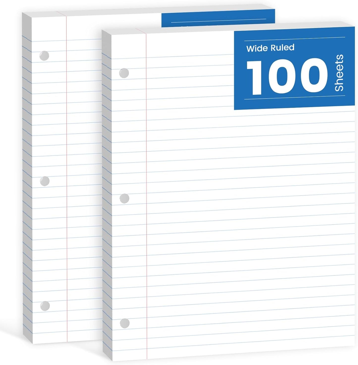 Loose Leaf Paper, 300 Sheets Filler Notebook Paper, 3-Hole Punched Binder Papers 8-1/2 x 11 In, Wide Ruled Lined Paper 8.5 x 11 for 3 Ring Binder, White, 3 Pack, 100 Sheets/Pad
