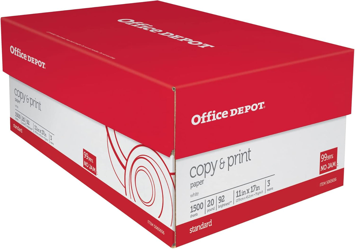 Office Depot® Copy And Print Paper, Ledger Size (11" x 17"), 92 Brightness, 20 Lb, Ream of 500 Sheets, Case of 3 Reams