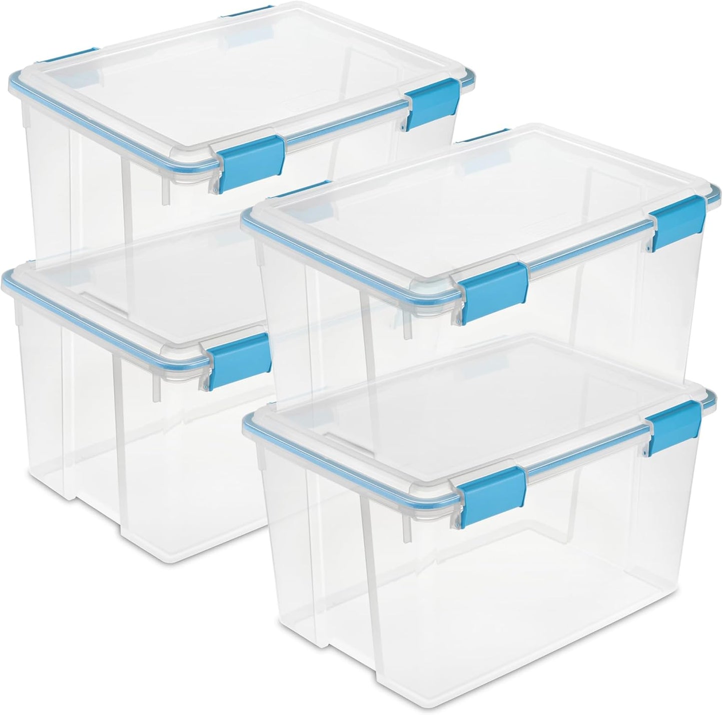 Sterilite 4-Pack Gasket Box, Weather-Resistant Storage Bins with Latching Lids, 32 Quart - Heavy-Duty Organizing Containers for Closet, Bathroom, and Office